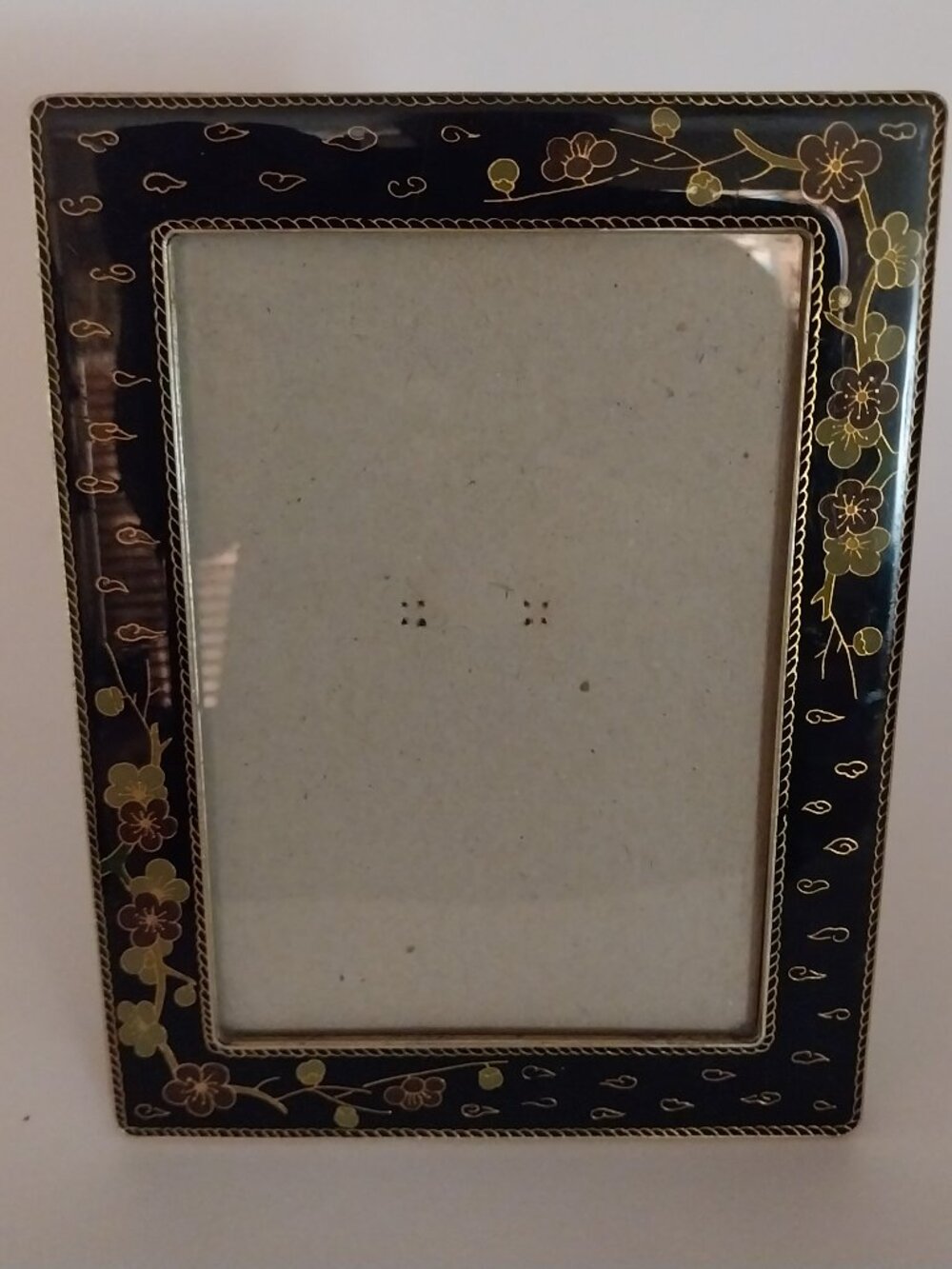 CLOISONNE' PICTURE FRAME 5X7 FLORAL DESIGN BRASS w/ LACQUER COATING